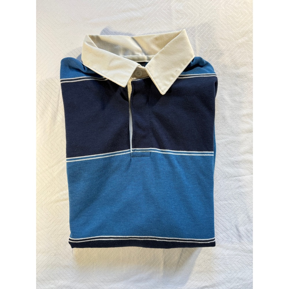 Vintage Royal Knight Mens Striped Rugby Shirt Blue Long Sleeve Made in USA M - Picture 9 of 9